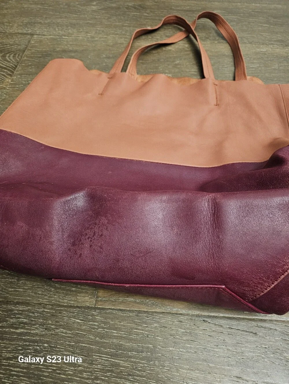 CELINE Horizontal Bicolor Cabas Leather Tote Bag In Burgundy Pink U-UP-0112